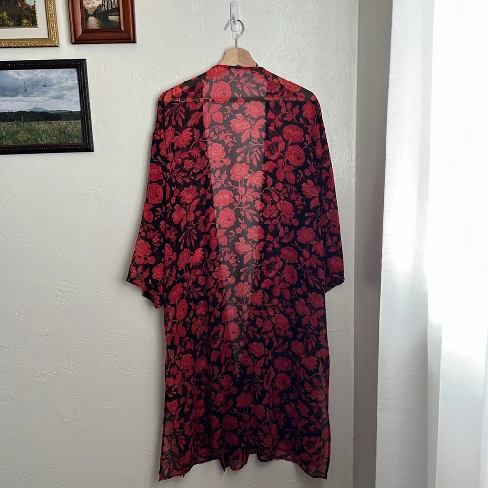 Lucky Brand Floral Duster Kimono - Black and Red - Picture 7 of 8